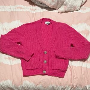 Ganni Fuchsia Cardigan with Button Detail